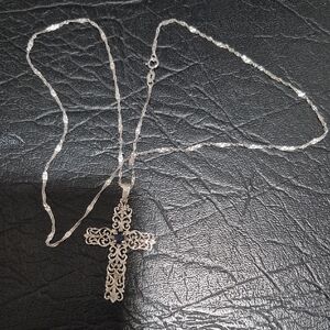 14K White Gold Cross With Chain. Purchased In Italy. 18" Inch Chain.